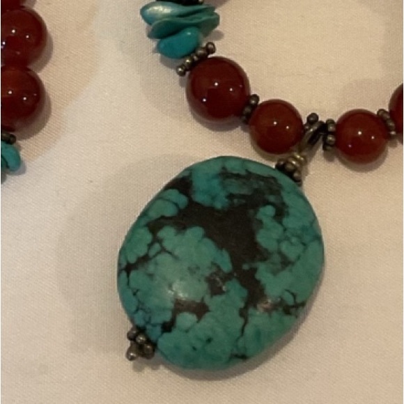 ARTISAN Necklace Handmade Turquoise Carnelian Coral Sterling Silver - Picture 10 of 10